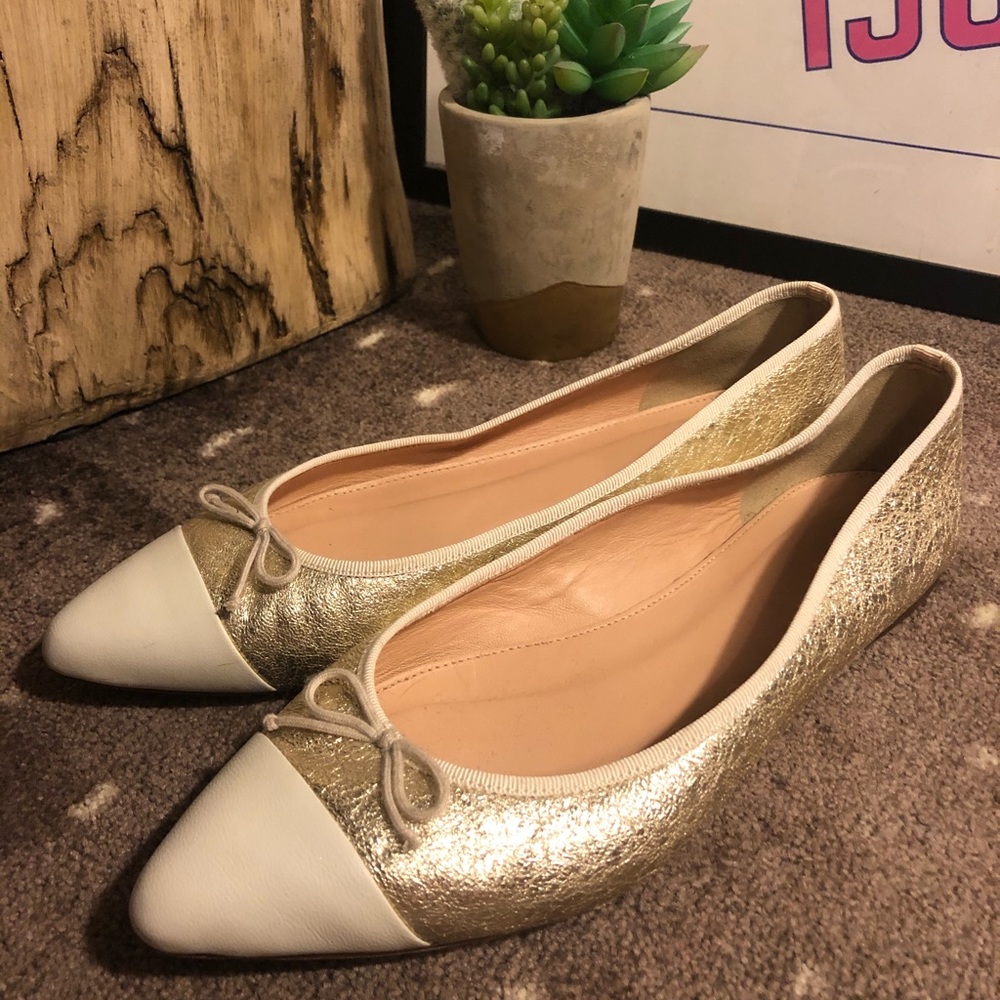 J.Crew Gemma Cap-Toe Gold Flats